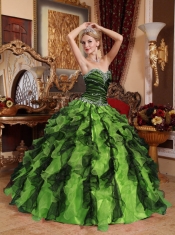 Olive Green and Black Sweetheart 15th Birthday Dresses Beading and Ruffles