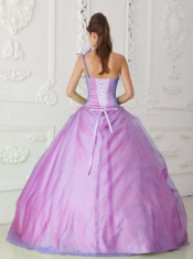 One Shoulder Hand Made Flower Organza Rose Pink Best Quinceanera Dresses