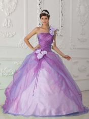 One Shoulder Hand Made Flower Organza Rose Pink Best Quinceanera Dresses