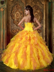 Orange A-Line / Princess Sweetheart 15th Birthday Dresses  Ruffles Organza