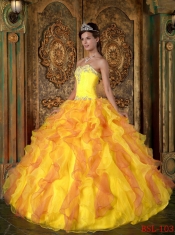 Orange A-Line / Princess Sweetheart 15th Birthday Dresses  Ruffles Organza