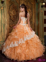 Orange Ball Gown Strapless Floor-length Ruffles Organza 15th Birthday Dresses