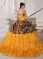 Orange Ball Gown Sweetheart  Brush Train Pretty Quinceanera Dresses with Leopard and Organza Appliques