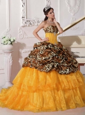 Orange Ball Gown Sweetheart Brush Train Pretty Quinceanera Dresses with Leopard and Organza Appliques