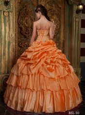 Orange Sweetheart Organza Ball Gown Beadings and Ruffles Straps