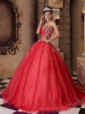Organza Red Beadings and Appliques A-line/Princess Spring Quinceanera Dresses 2014