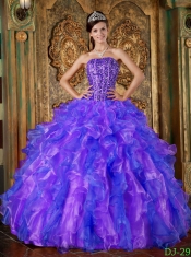 Organza Strapless Beading and Ruffles Ball Gown Dress in Multi-Color