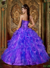 Organza Strapless Beading and Ruffles Ball Gown Dress in Multi-Color