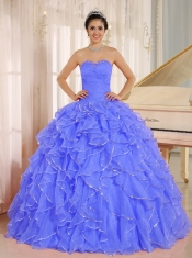 Perfect 2013 Ruffles and Beaded For Blue Quinceanera Dress Custom Made