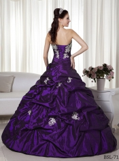 Perfect A-line Strapless Floor-length Taffeta Appliques For Sweet 16 Dresses