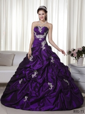 Perfect A-line Strapless Floor-length Taffeta Appliques For Sweet 16 Dresses