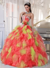 Perfect Appliques and Ruffles Organza Multi-color Quinceanera Dress