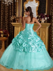 Perfect Baby Blue Ball Gown Floor-length Taffeta and Tulle Beading Quinceanera Dress