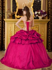 Perfect Ball Gown Coral Red Floor-length Strapless Appliques Taffeta Discount Quinceanera Dresses