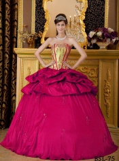 Perfect Ball Gown Coral Red Floor-length Strapless Appliques Taffeta Discount Quinceanera Dresses