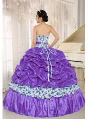 Perfect Beaded and Pick-ups For Purple Quinceanera Dress Taffeta and Printing