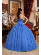 Perfect Blue Ball Gown Strapless With Tulle Embroidery And Beading Discount Quinceanera Dress