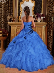 Perfect Blue Ball Gown Sweetheart  Organza Appliques Quinceanera Dress