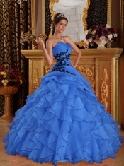 Perfect Blue Ball Gown Sweetheart Organza Appliques Quinceanera Dress