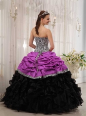Perfect Brand New Fuchsia and Black Ball Gown Sweetheart Quinceanera Dress