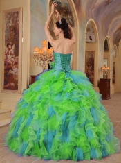 Perfect Clorful Ball Gown Sweetheart Ruffles Organza Quinceanera Dress