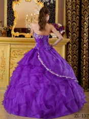 Perfect Discount Eggplant Purple Ball Gown Strapless With Organza Appliques Bule Quinceanera Dress