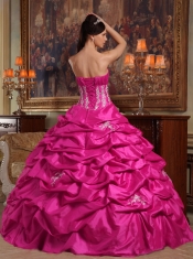 Perfect Fuchsia Ball Gown Strapless Floor-length Appliques Taffeta Quinceanera Dress