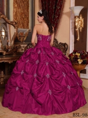 Perfect Fuchsia Ball Gown Strapless Floor-length Taffeta Appliques Quinceanera Dress