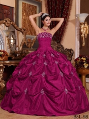 Perfect Fuchsia Ball Gown Strapless Floor-length Taffeta Appliques Quinceanera Dress Perfect Fuchsia Ball Gown Strapless Floor-length Taffeta Appliques Quinceanera Dress