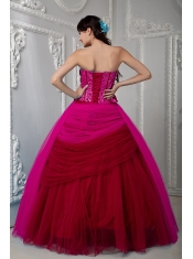 Perfect Fuchsia Ball Gown Sweetheart Floor-length Tulle Ruch Quinceanea Dress