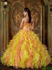Perfect Golden Ball Gown Strapless Floor-length Organza Ruffles Quinceanera Dress