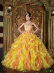 Perfect Golden Ball Gown Strapless Floor-length Organza Ruffles Quinceanera Dress