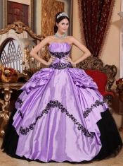 Perfect Lavender Ball Gown Strapless Floor-length Taffeta Appliques Quinceanera Dress