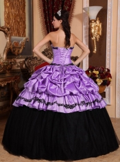Perfect Lavender Ball Gown Strapless Floor-length Taffeta Appliques Quinceanera Dress