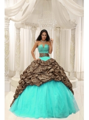 Perfect Leopard and Organza Beading Decorate Sweetheart Neckline Quinceanera Dress