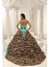 Perfect Leopard and Organza Beading Decorate Sweetheart Neckline Quinceanera Dress