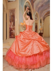 Perfect Orange Red Ball Gown One Shoulder Floor-length Taffeta Quinceanera Dress