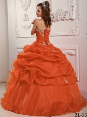 Perfect Orange Red Floor-length  Strapless  Ball Gown  Organza Beading And Ruffles Discount Quinceanera Dresses