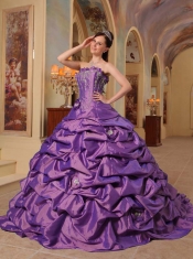 Perfect Purple Ball Gown Strapless Court Train Pick-ups Taffeta Quinceanera Dress