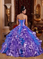Perfect Purple Ball Gown Strapless Floor-length Organza Embroidery Quinceanera Dress
