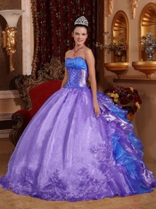 Perfect Purple Ball Gown Strapless Floor-length Organza Embroidery Quinceanera Dress