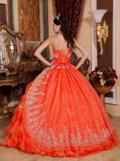 Perfect Red Ball Gown Sweetheart Floor-length Organza Beading Quinceanera Dress