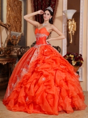 Perfect Red Ball Gown Sweetheart Floor-length Organza Beading Quinceanera Dress