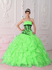 Perfect Spring Green Strapless Appliques and Ruffles Quinceanera Dress