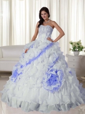 Perfect White Ball Gown Sweetheart Court Train Organza Appliques Quinceanera Dress