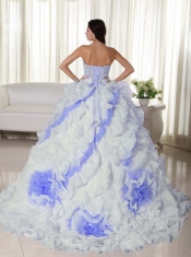 Perfect White Ball Gown Sweetheart Court Train Organza Appliques Quinceanera Dress
