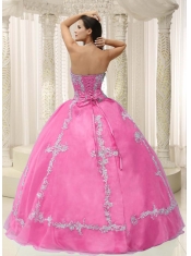 Pink Sweetheart Appliques and Beaded Quinceanera Dress Decorate For 2013