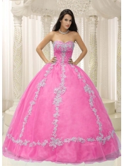 Pink Sweetheart Appliques and Beaded Quinceanera Dress Decorate For 2013