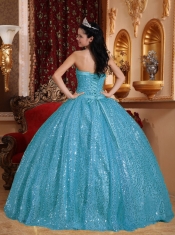 Popular Aqua Blue Ball Gown Sweetheart With Floor-length Beading For Sweet 16 Dresses