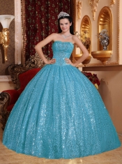 Popular Aqua Blue Ball Gown Sweetheart With Floor-length Beading For Sweet 16 Dresses